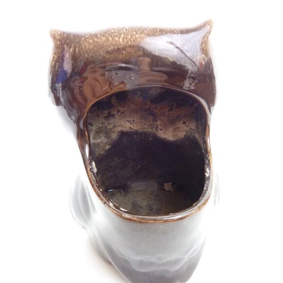 Vintage Owl Planter Small Brown Ceramic Pot Vase Woody Brown Rustic Shabby Decor - Picture 4 of 5